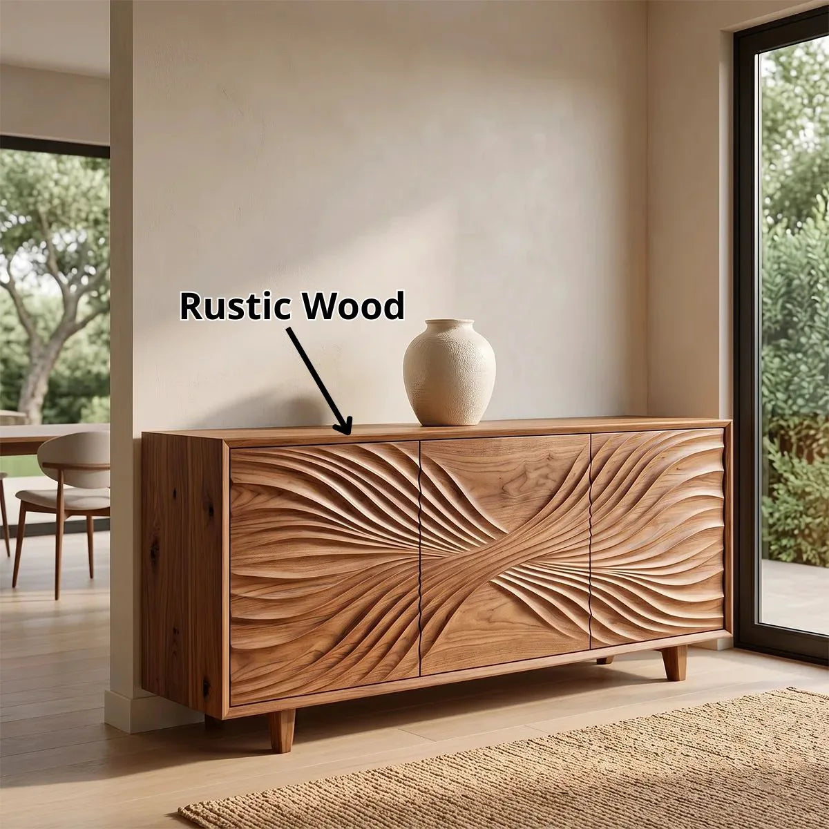 Flow Carved Solid Wood Sideboard | Sculptural Modern Buffet Cabinet for Dining & Living Room TH003-6946