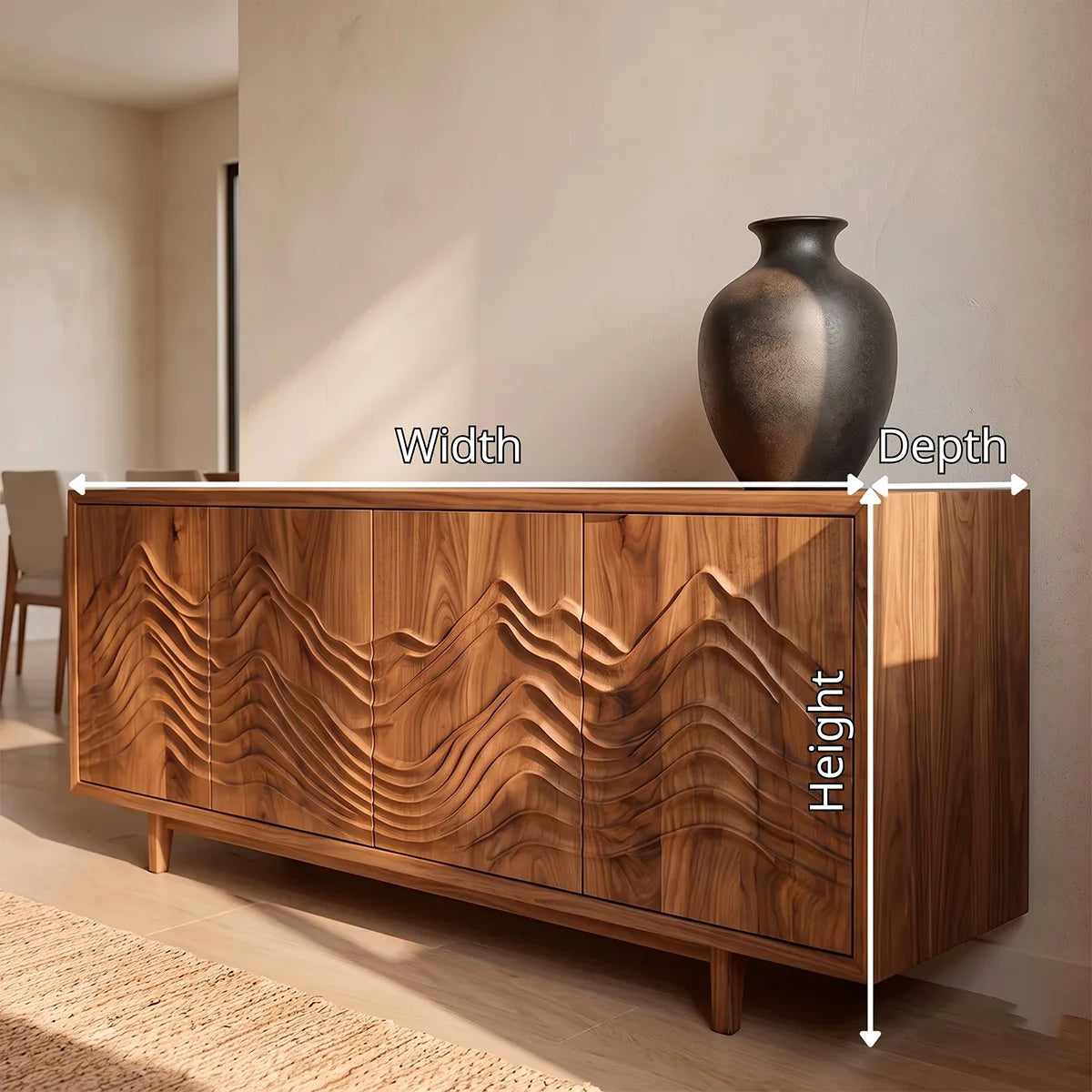 Topographic Carved Solid Wood Sideboard | Modern Buffet Cabinet for Organic & Japandi Interiors TH003-2760