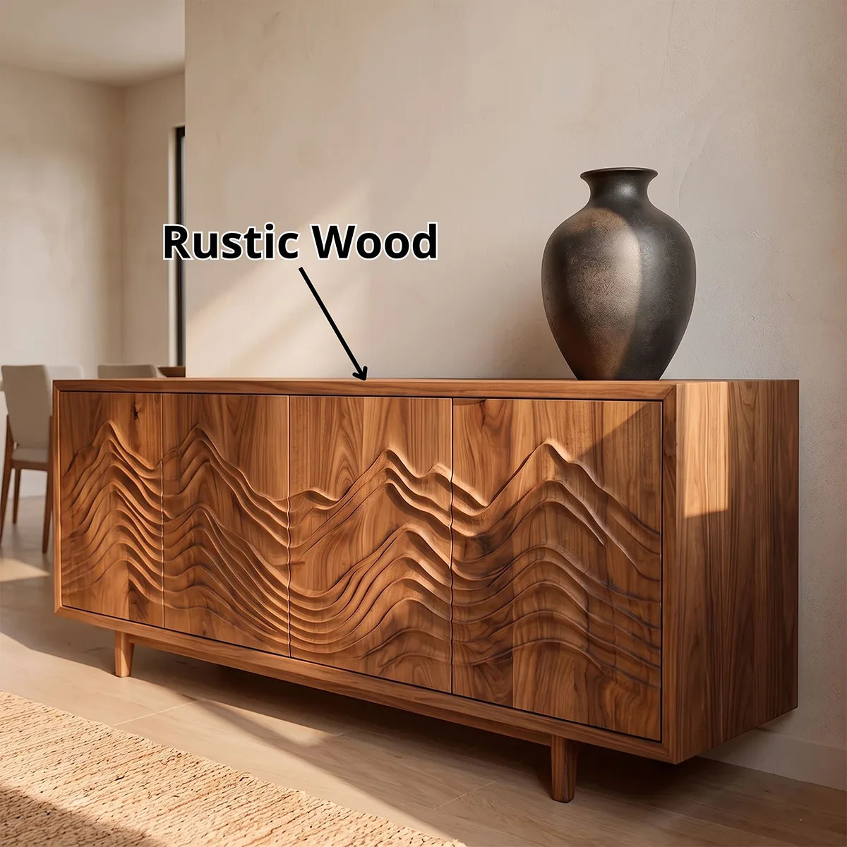 Topographic Carved Solid Wood Sideboard | Modern Buffet Cabinet for Organic & Japandi Interiors TH003-2760