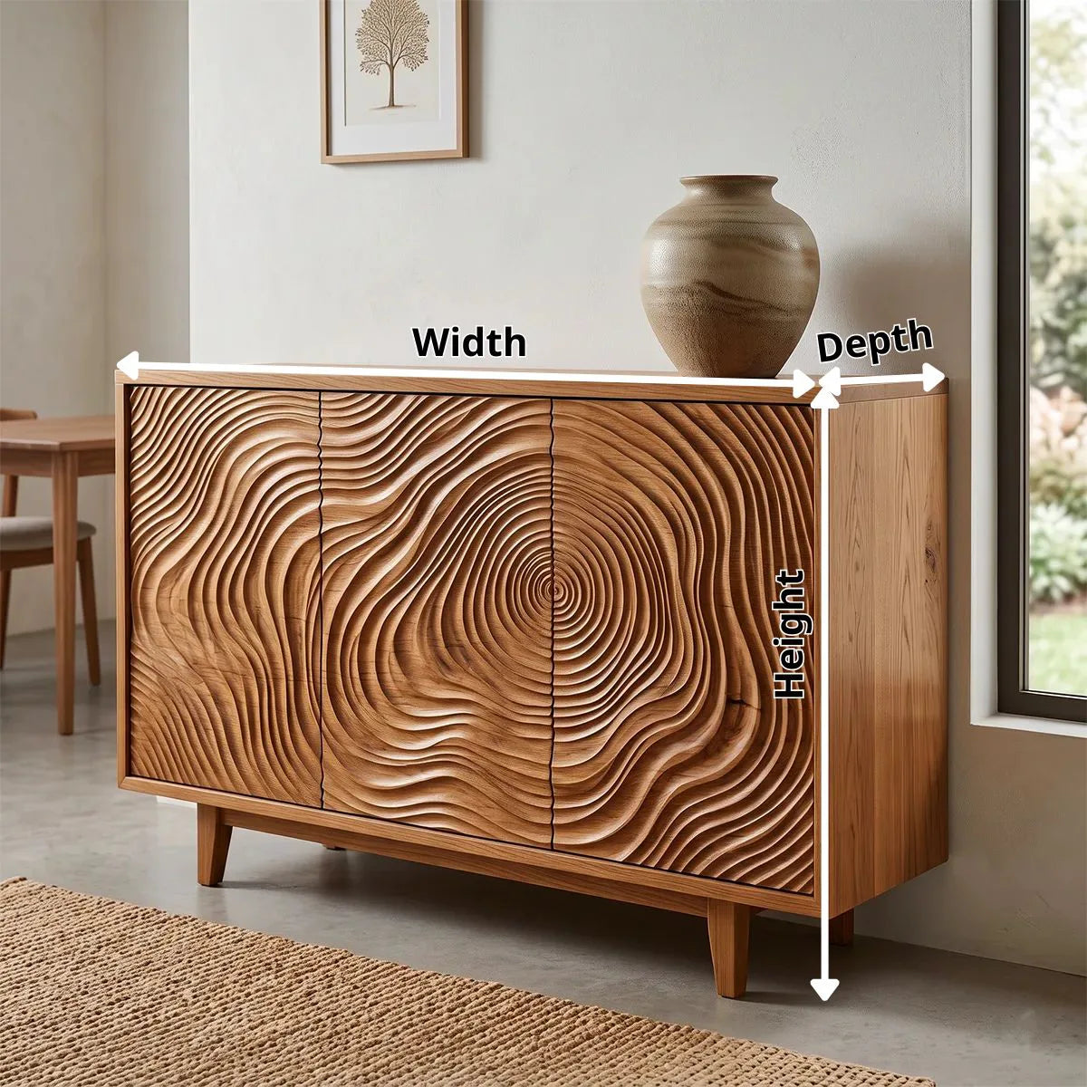 Tree Ring Carved Solid Wood Sideboard | Sculptural Buffet Cabinet for Organic Modern Interiors TH003-6042