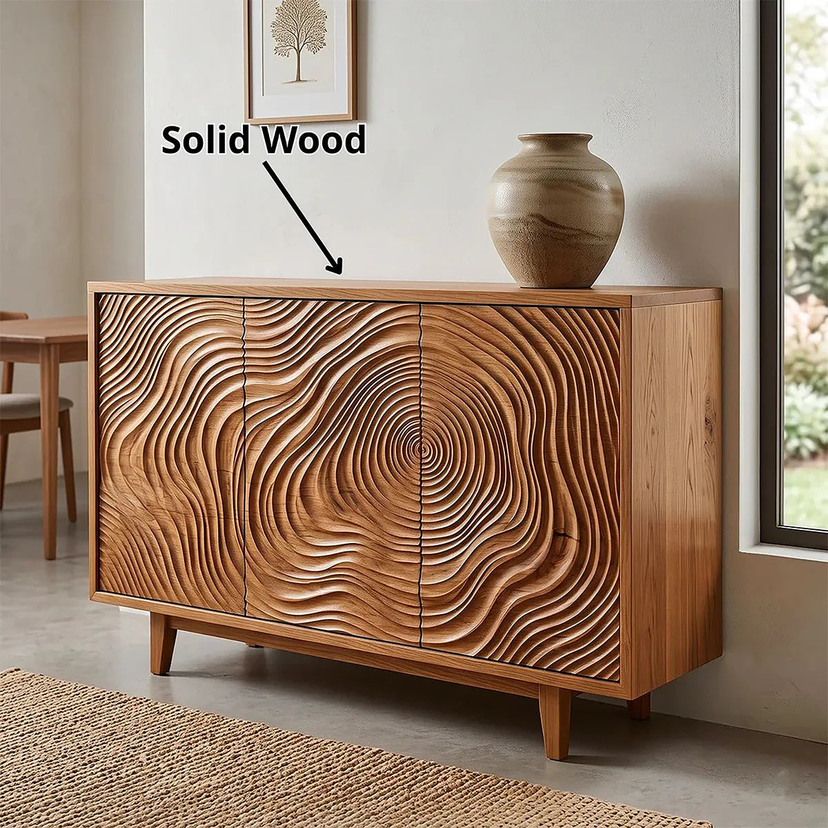 Tree Ring Carved Solid Wood Sideboard | Sculptural Buffet Cabinet for Organic Modern Interiors TH003-6042