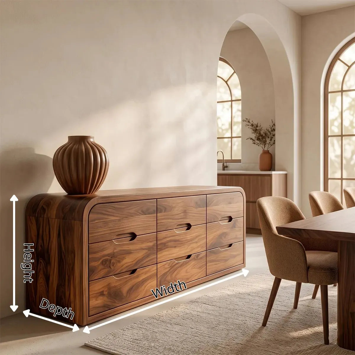 Modern Sideboard Cabinet | 6 Drawer Storage Cabinet with Rounded Waterfall Design TH003-8195