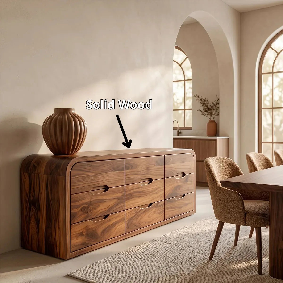 Modern Sideboard Cabinet | 6 Drawer Storage Cabinet with Rounded Waterfall Design TH003-8195