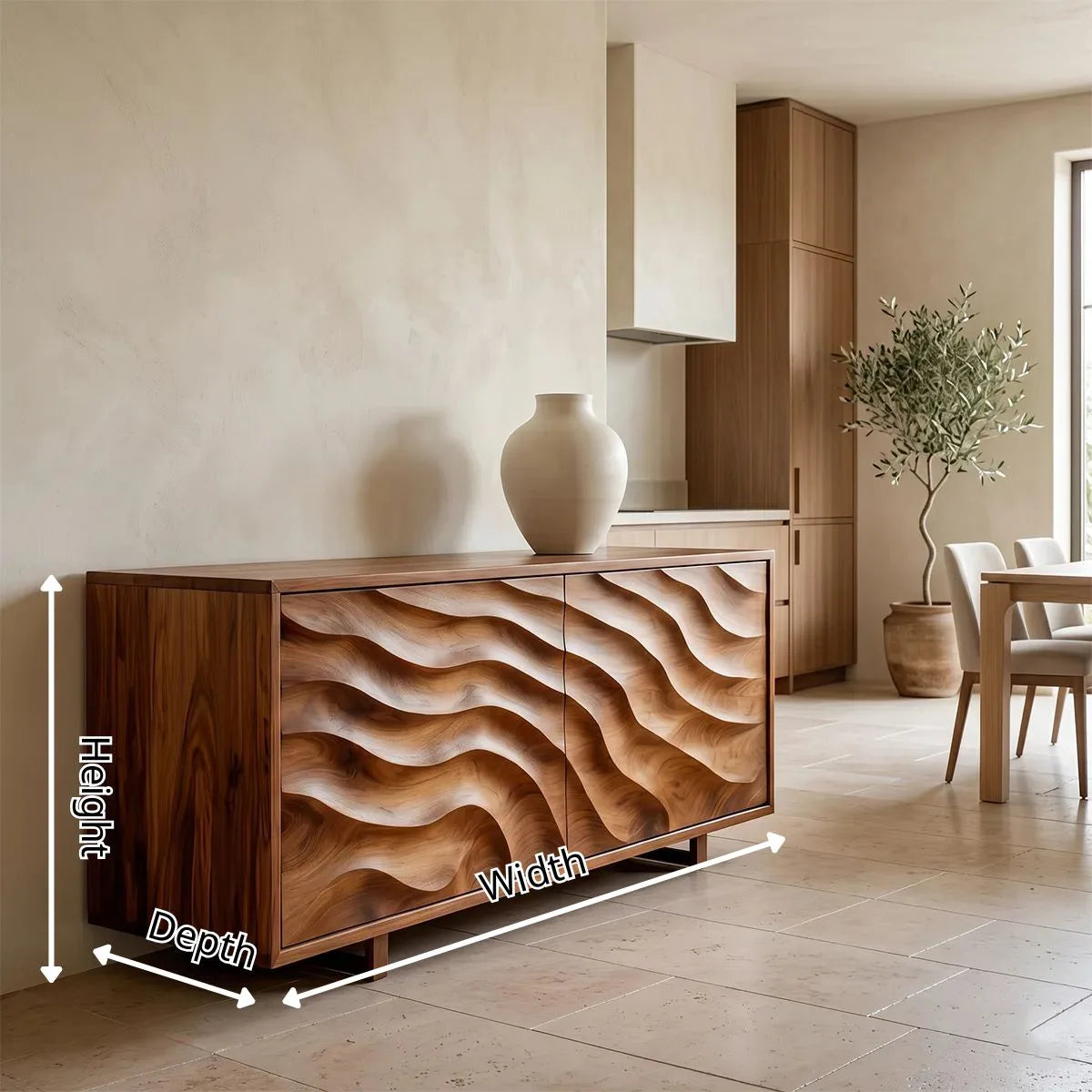 Modern Sideboard Cabinet | Wave Carved Buffet Cabinet with 2 Doors for Dining Room & Living Room TH003-9756