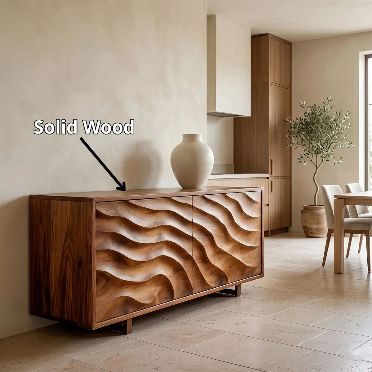 Modern Sideboard Cabinet | Wave Carved Buffet Cabinet with 2 Doors for Dining Room & Living Room TH003-9756