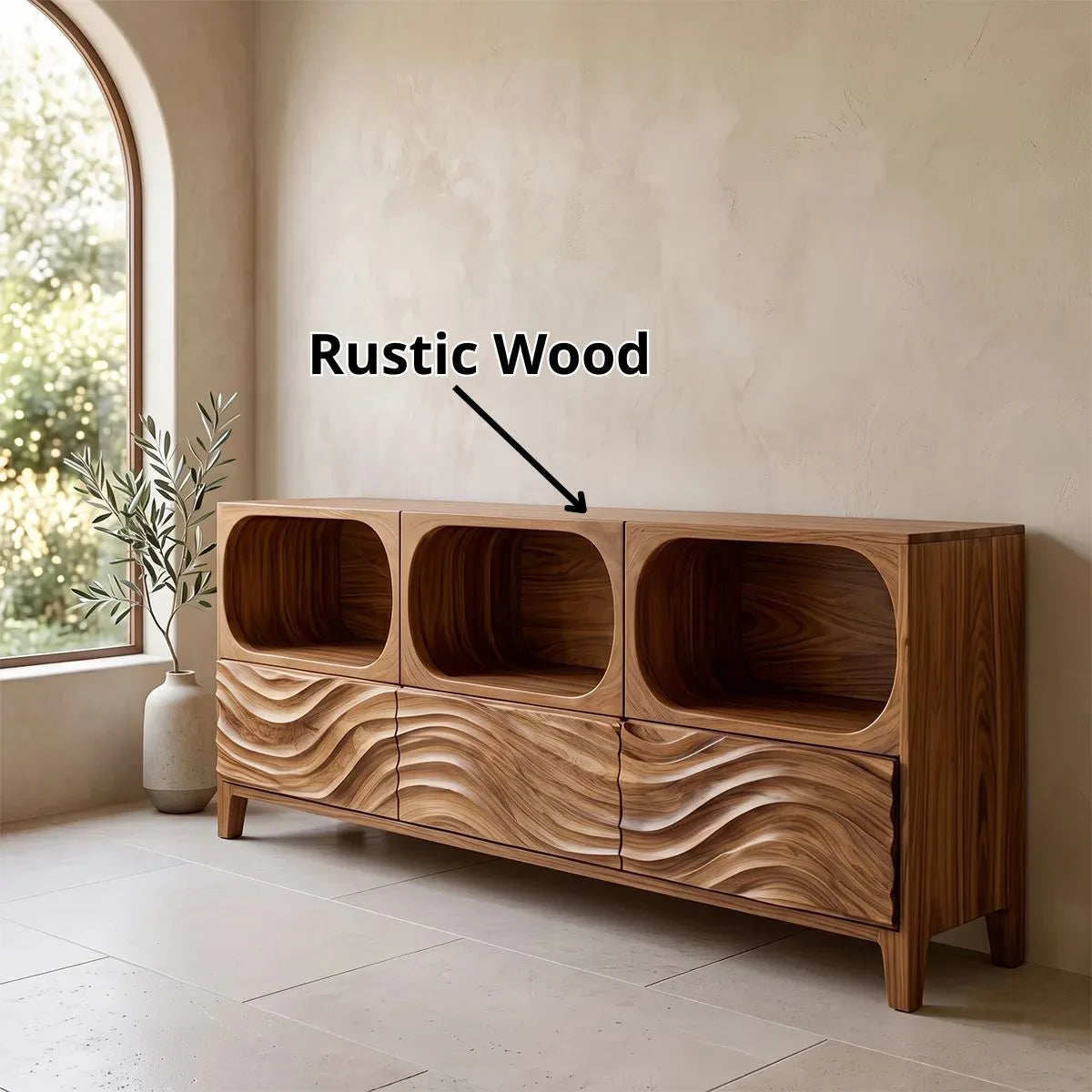 Modern Sideboard Cabinet | Wave Front Storage Cabinet with Open Shelves & Drawers TH003-8331