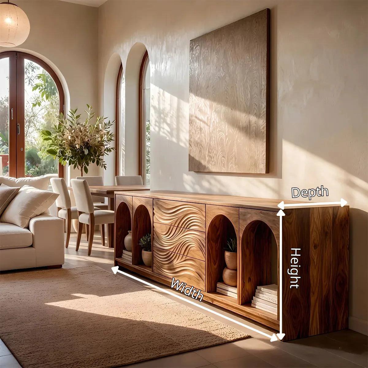 Modern Sideboard Cabinet | Wave Front Buffet Cabinet with Arched Open Shelves & Drawers TH003-8213
