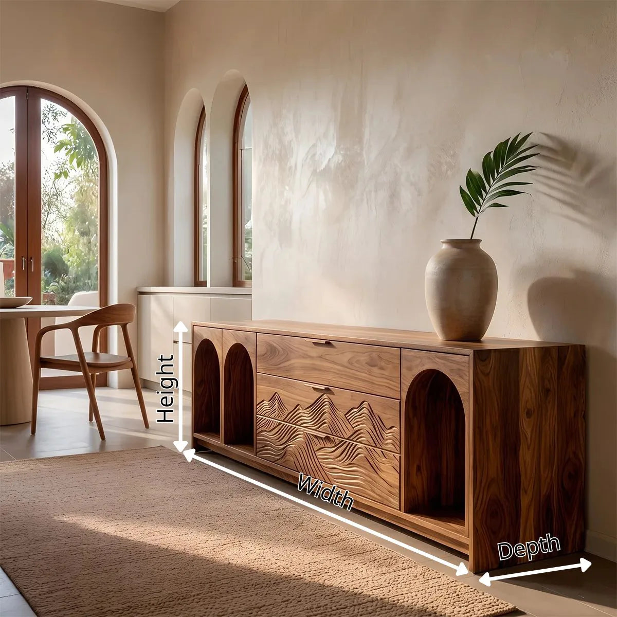 Modern Sideboard Cabinet | Mountain Carved Storage Cabinet with Arched Open Shelves TH003-1857