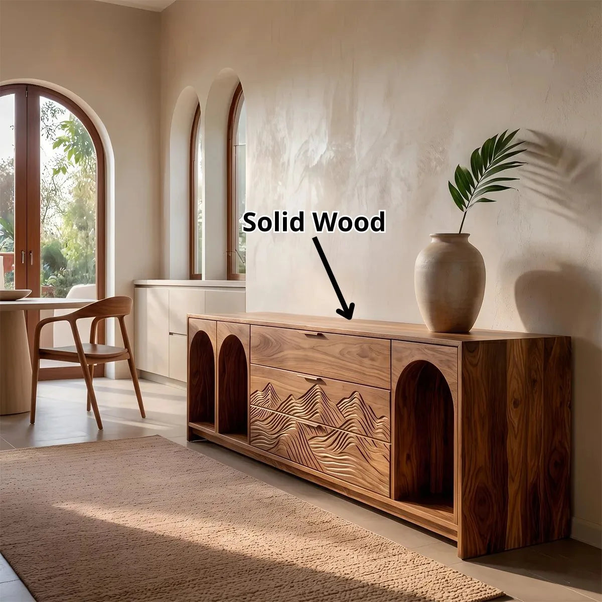 Modern Sideboard Cabinet | Mountain Carved Storage Cabinet with Arched Open Shelves TH003-1857
