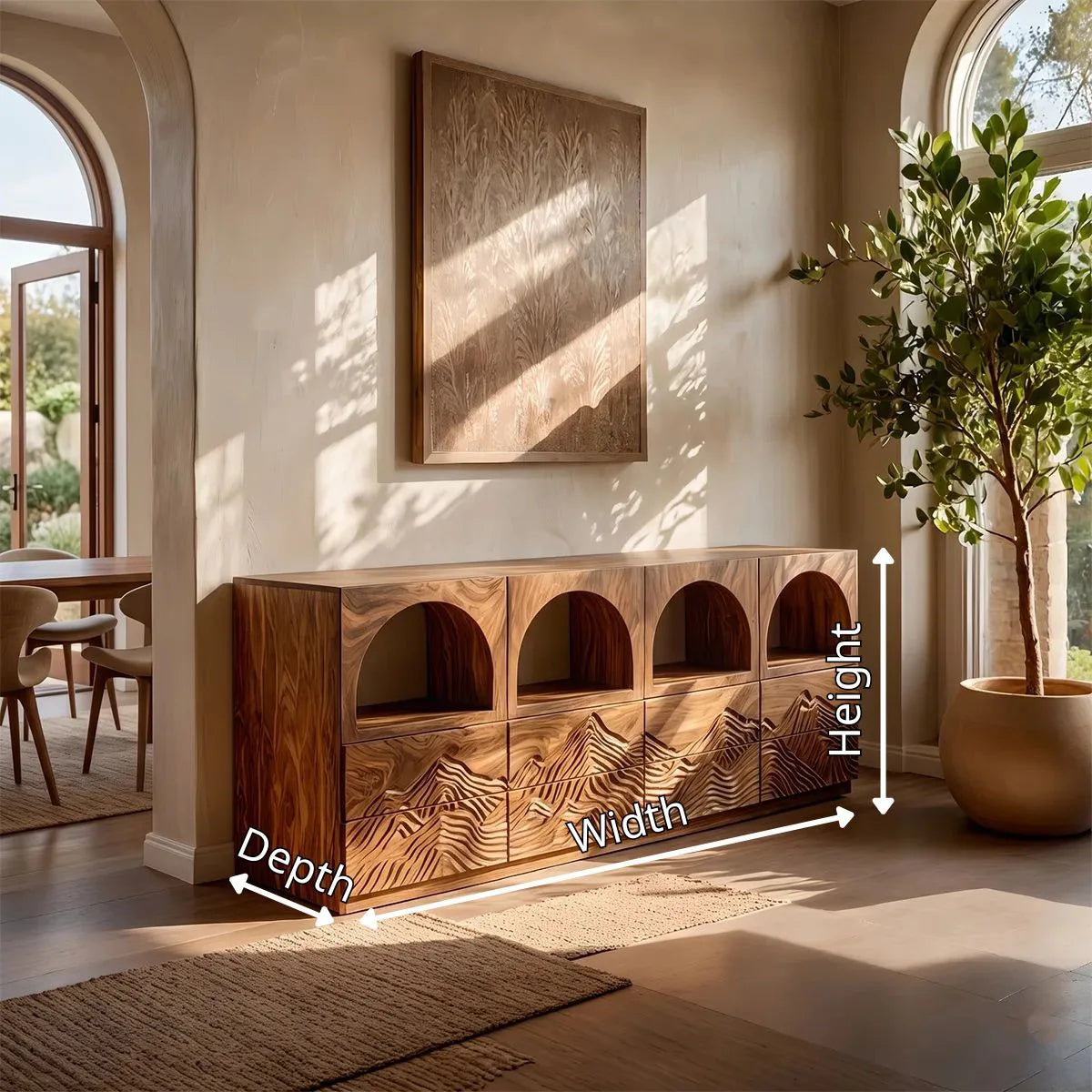 Modern Sideboard Cabinet | Mountain Carved Buffet Cabinet with Open Shelves & Drawers TH003-4345