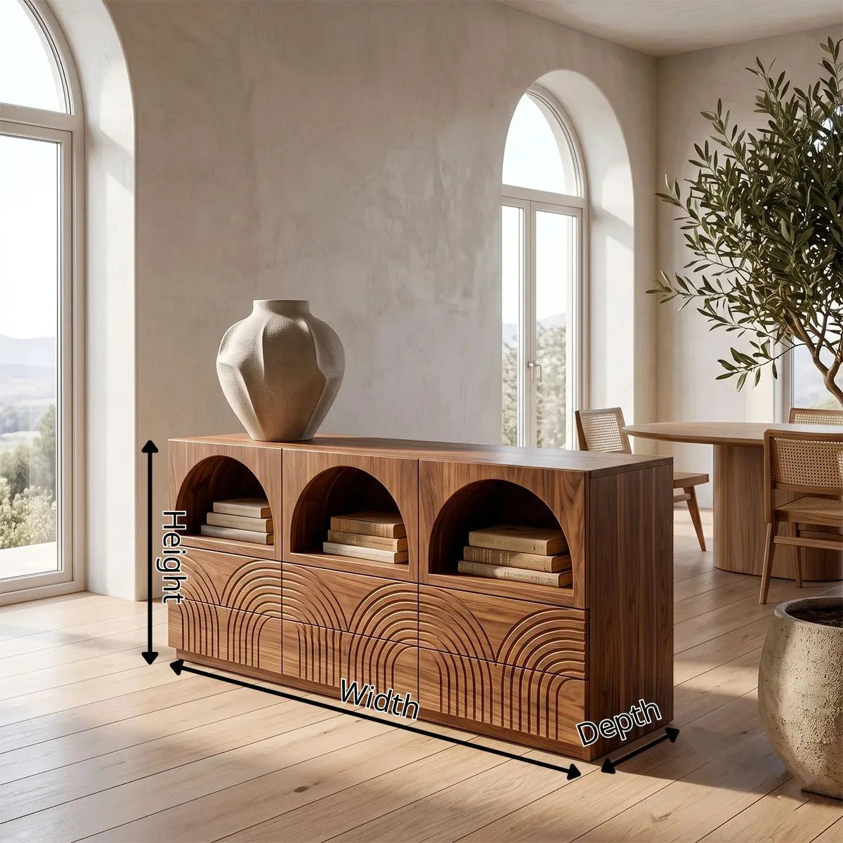 Modern Sideboard Cabinet | Arched Display Buffet Cabinet with Geometric Drawer Fronts TH003-4779