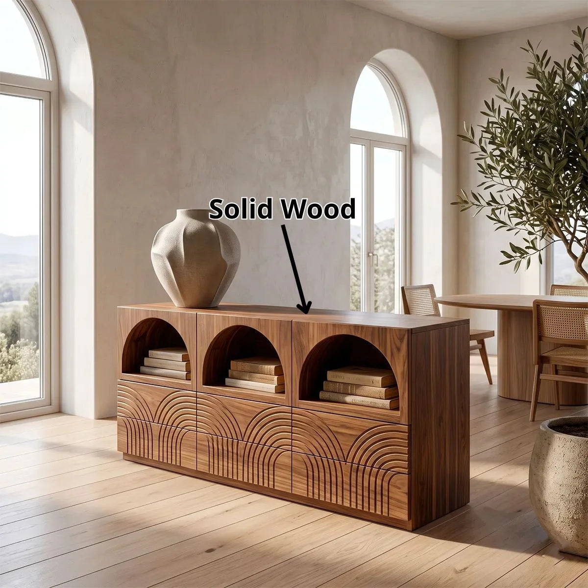Modern Sideboard Cabinet | Arched Display Buffet Cabinet with Geometric Drawer Fronts TH003-4779