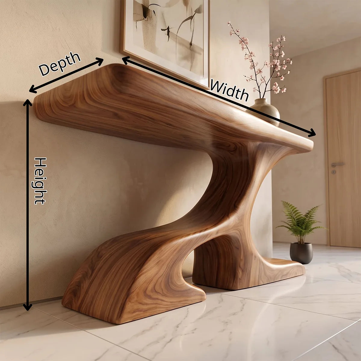 Modern Sculptural Wooden Console Table | Organic Entryway Hallway Sofa Table TH003-7952