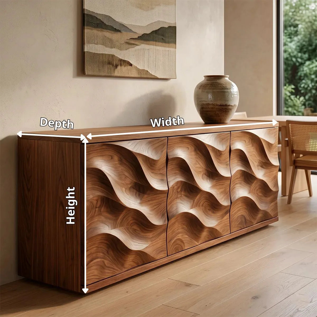 Wave Carved Solid Wood Sideboard | Organic Modern Buffet Cabinet for Dining & Living Room TH003-1993