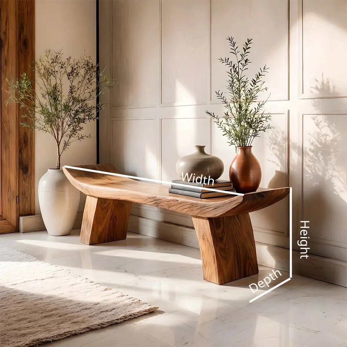 Handcrafted Curved Solid Wood Bench for Modern Entryway and Sculptural Interior Decor