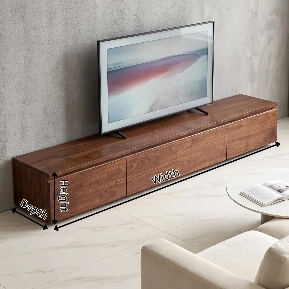 Modern Low Profile TV Stand with 3 Drawers | Minimalist Long Media Console TH003-8GTN1YT