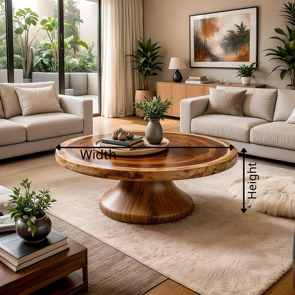 Round Solid Wood Coffee Table – Rustic Modern Pedestal Design TH003-9563