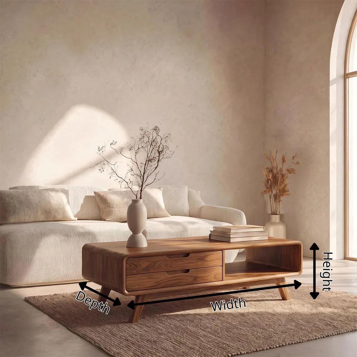 Modern Rectangular Coffee Table with 2 Drawers & Open Shelf | Mid Century Living Room Table TH003-1NPV4UT