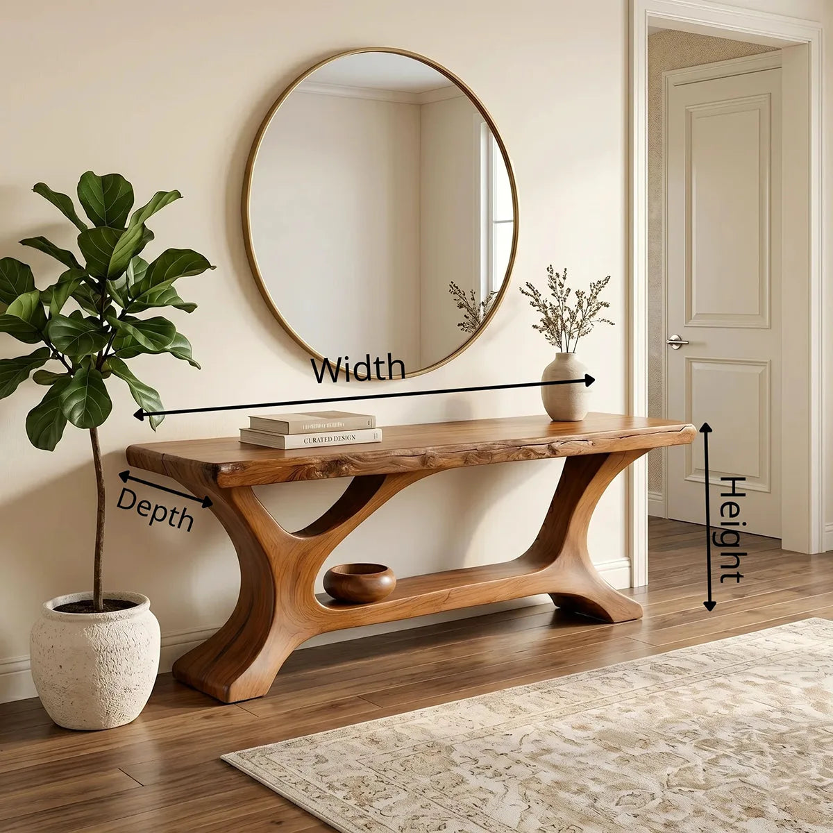Natural Solid Wood Console Table – Luxury Entryway Furniture