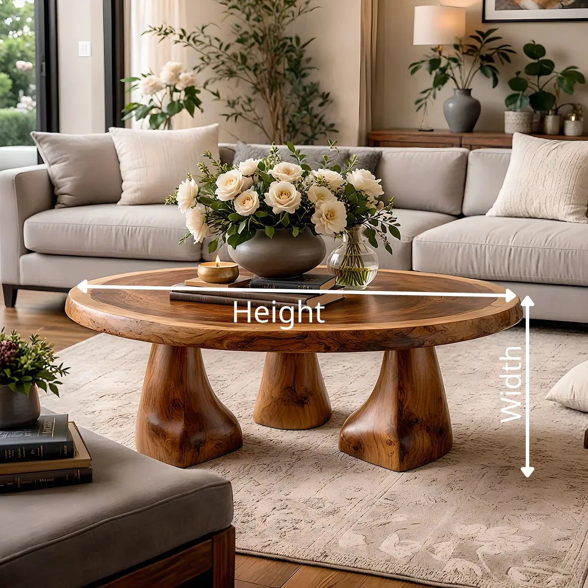 Round Solid Wood Coffee Table – Sculptural Pedestal Design TH003-7271