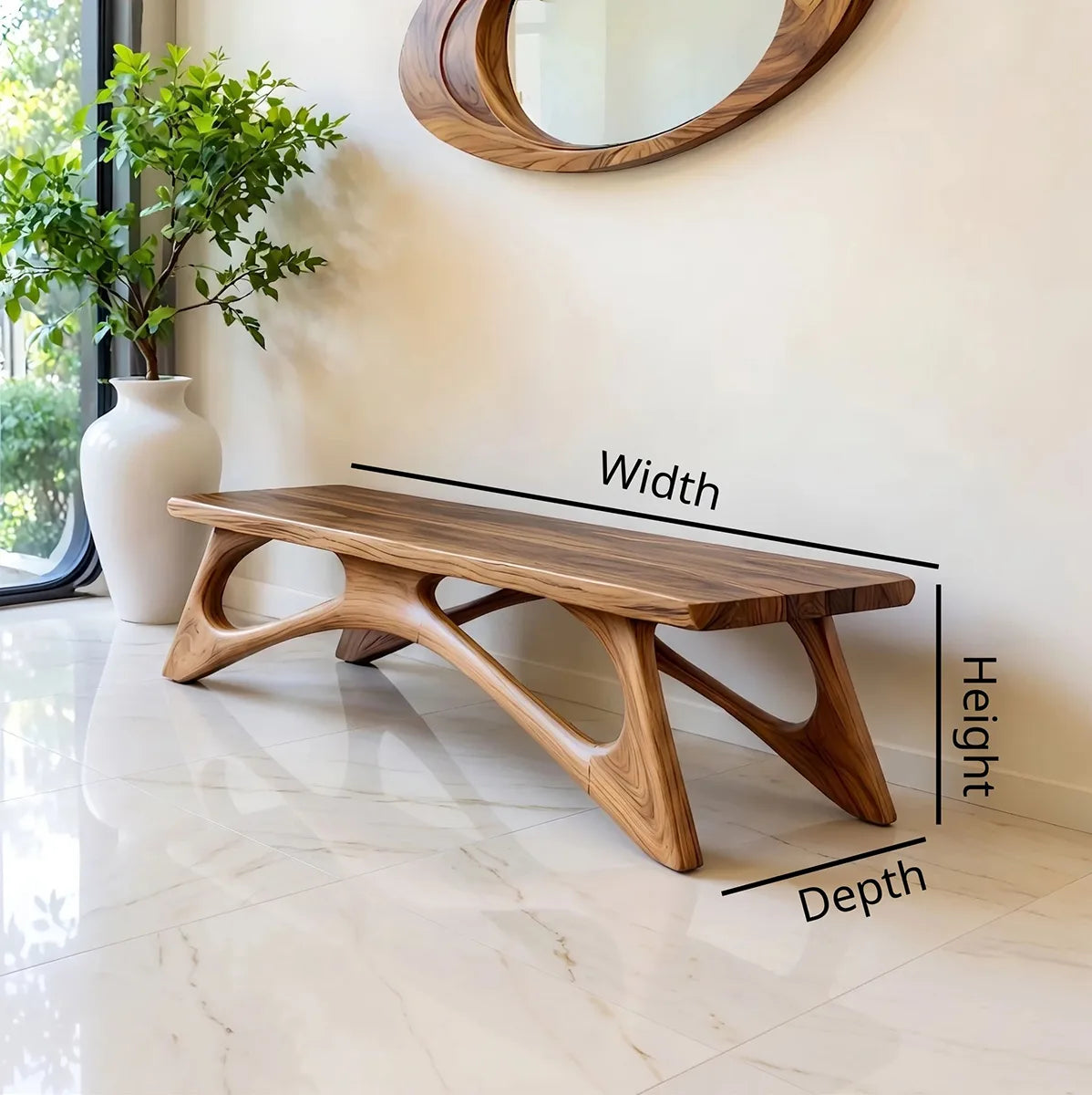 Organic Sculptural Solid Wood Bench