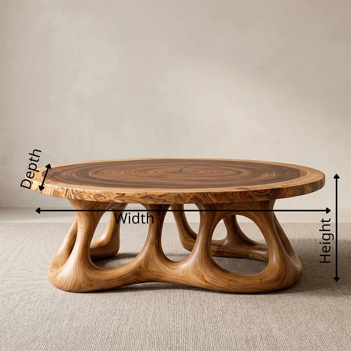 Round Solid Wood Coffee Table – Organic Sculptural Base Design TH003-6720