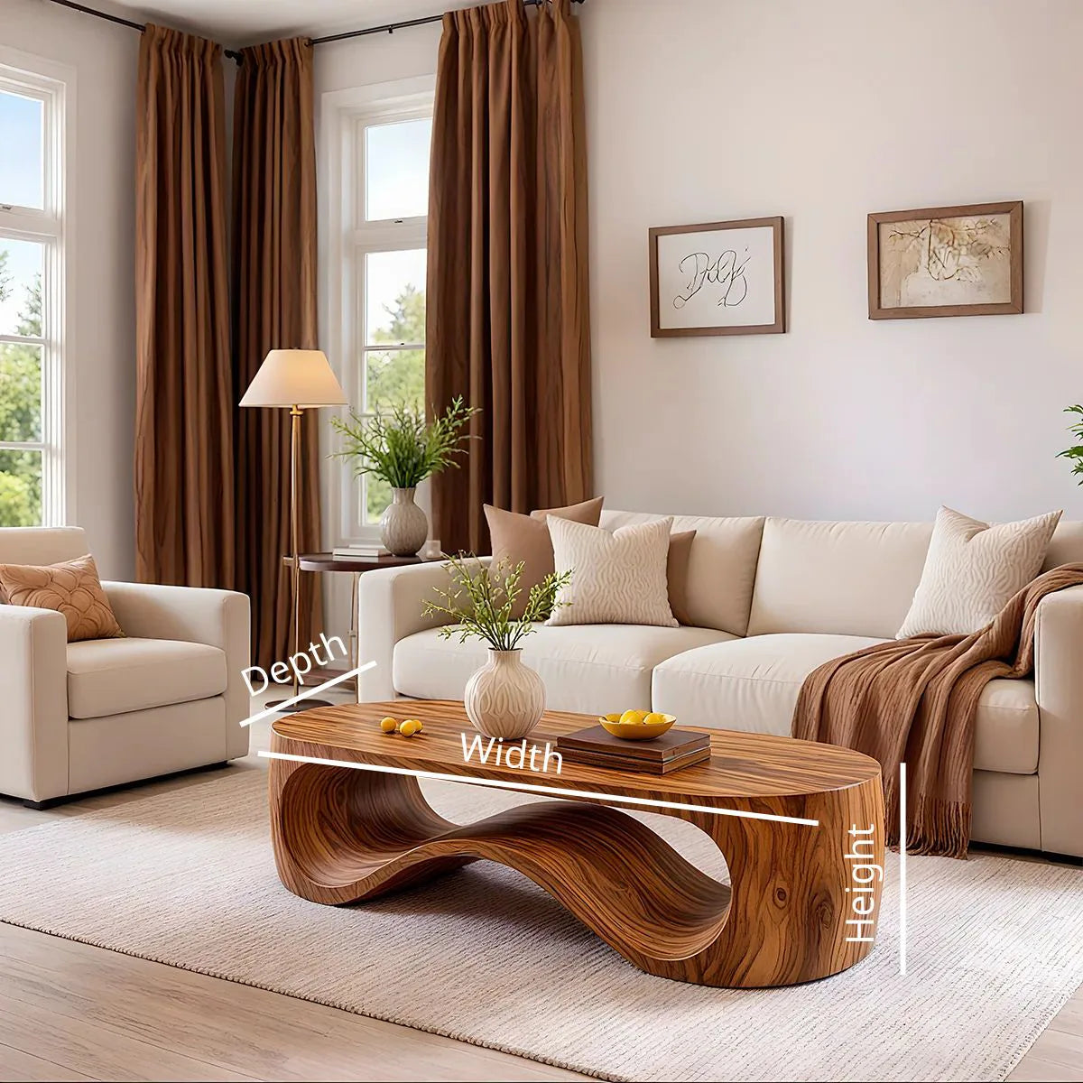 Modern Solid Wood Sculptural Coffee Table with Organic Wave Design