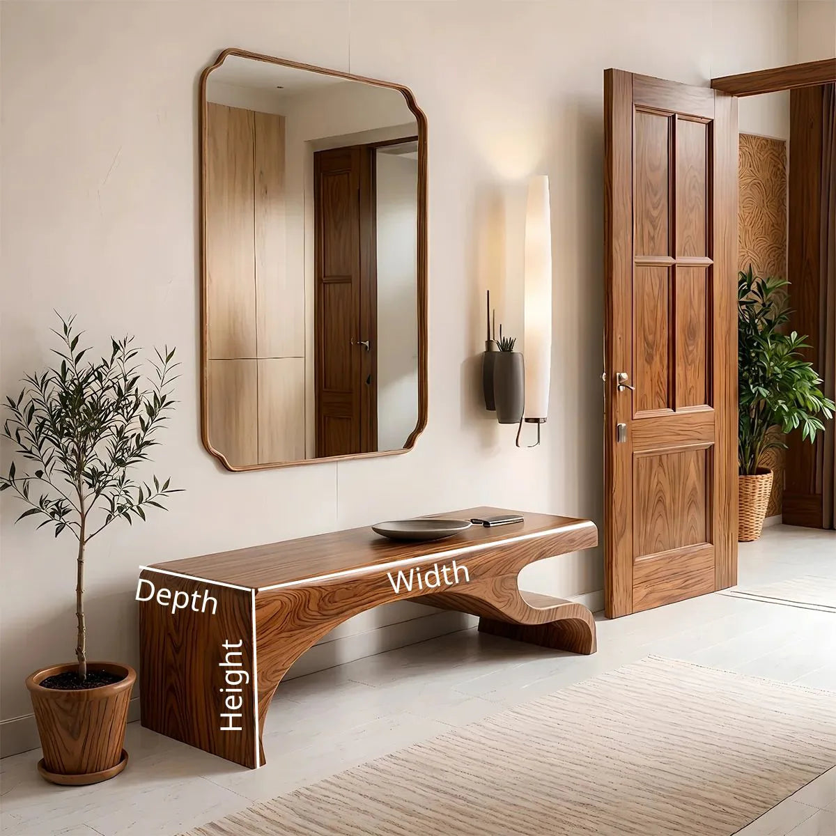 Organic Modern Solid Wood Entryway Bench