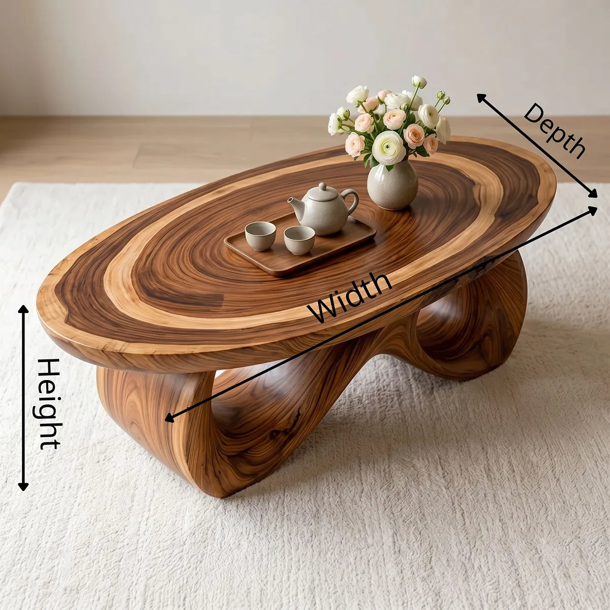 Organic Solid Wood Coffee Table – Sculptural Oval Design TH003-5853