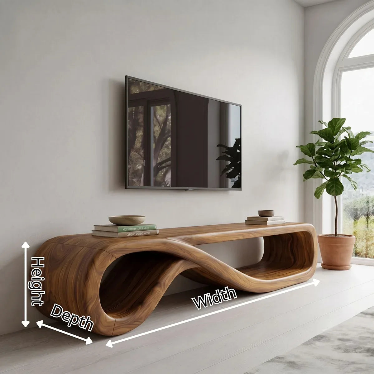 Sculptural Curved TV Stand with Open Storage | Modern Low Profile Entertainment Console TH003-7MDL5CO