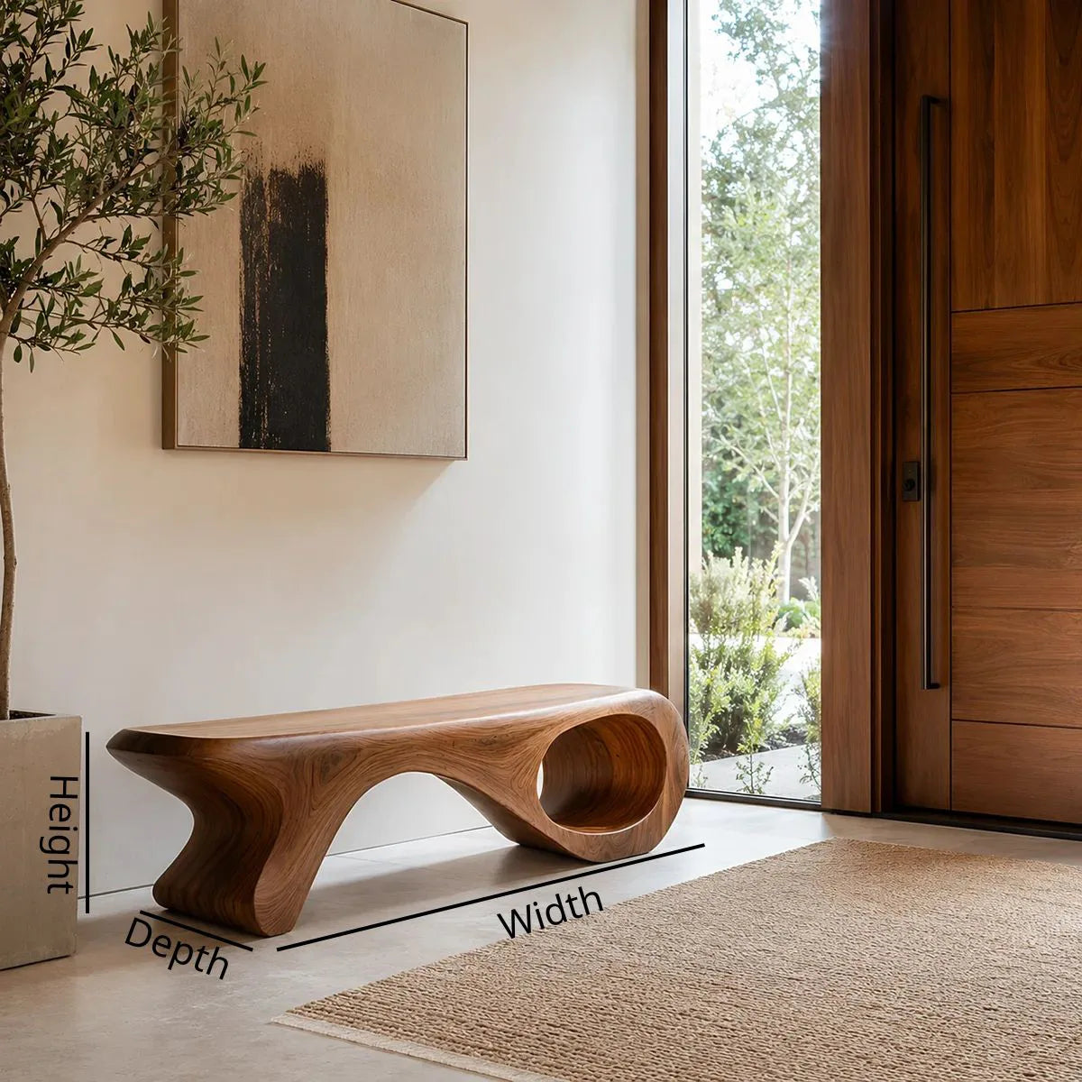Sculptural Organic Solid Wood Bench