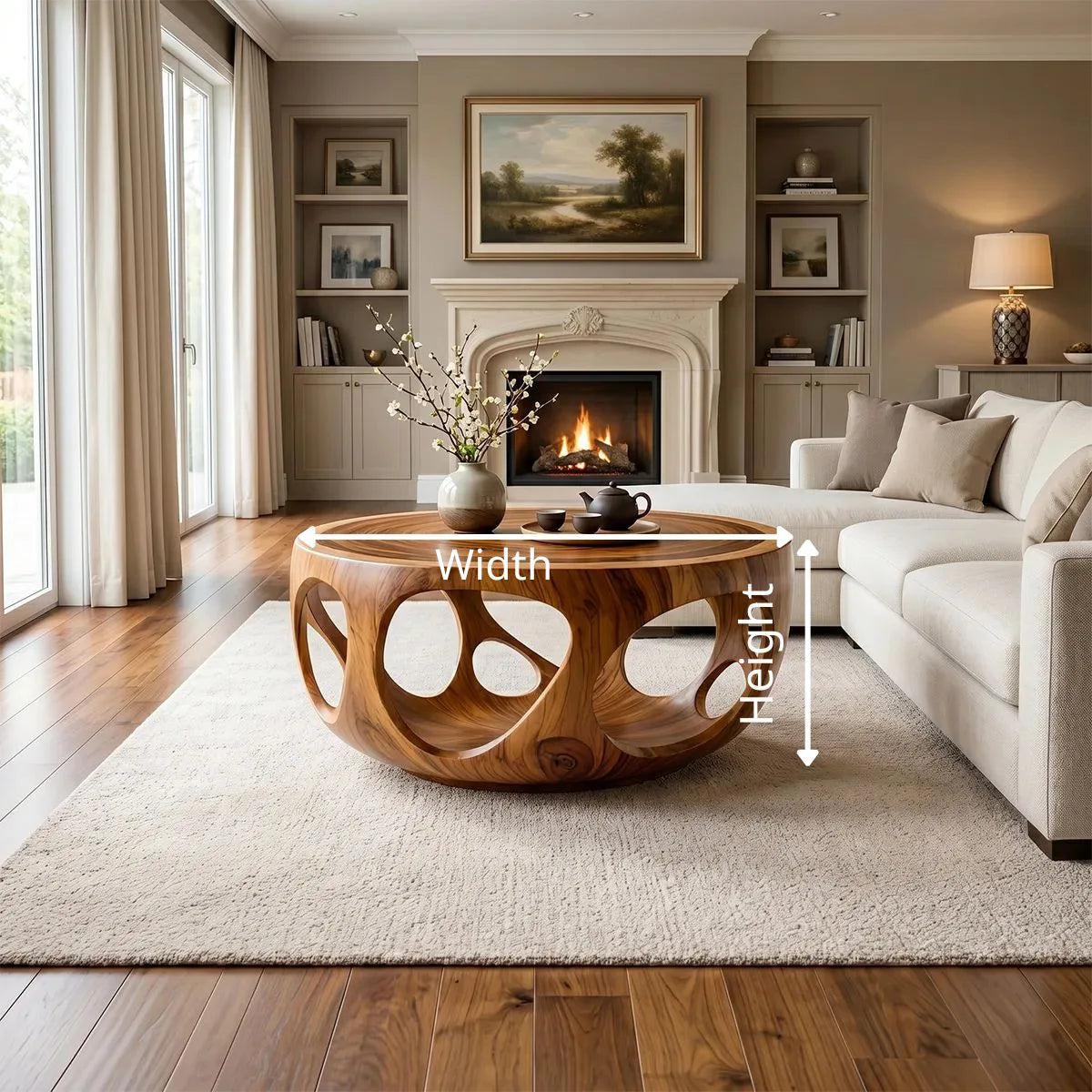 Round Solid Wood Coffee Table – Artistic Openwork Design TH003-2510