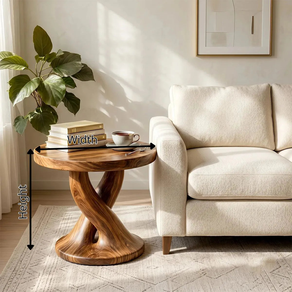 Twisted Pedestal Solid Wood Side Table | Organic End Table TH003-2053