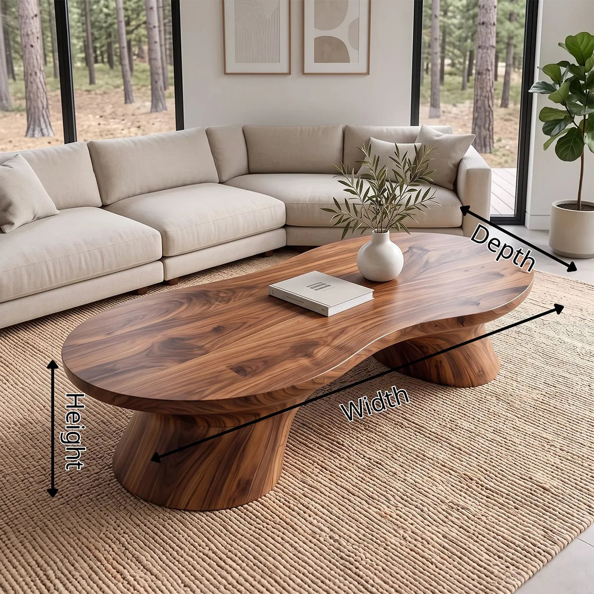 Organic Coffee Table with Sculptural Curved Pedestal Legs | Modern Living Room Center Table TH003-9JMO6OI