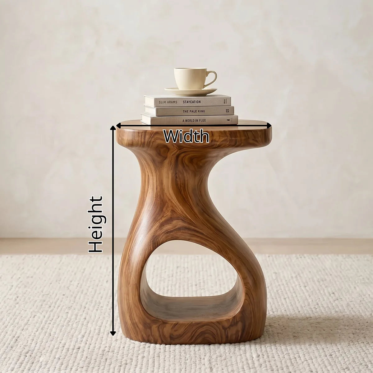 Solid Wood Side Table with Open Shelf | Sculptural End Table TH003-2155