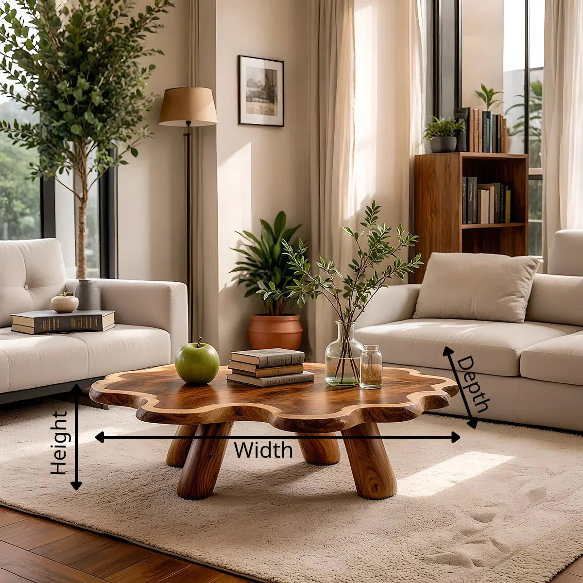 Round Solid Wood Coffee Table – Organic Flower Shape Design TH003-2700