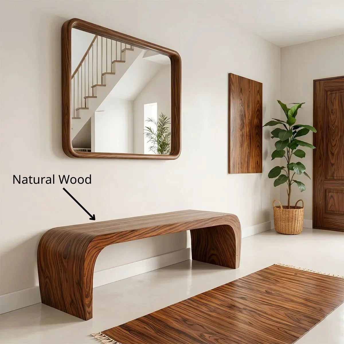 Minimalist Curved Solid Wood Console Bench for Entryway and Living Room