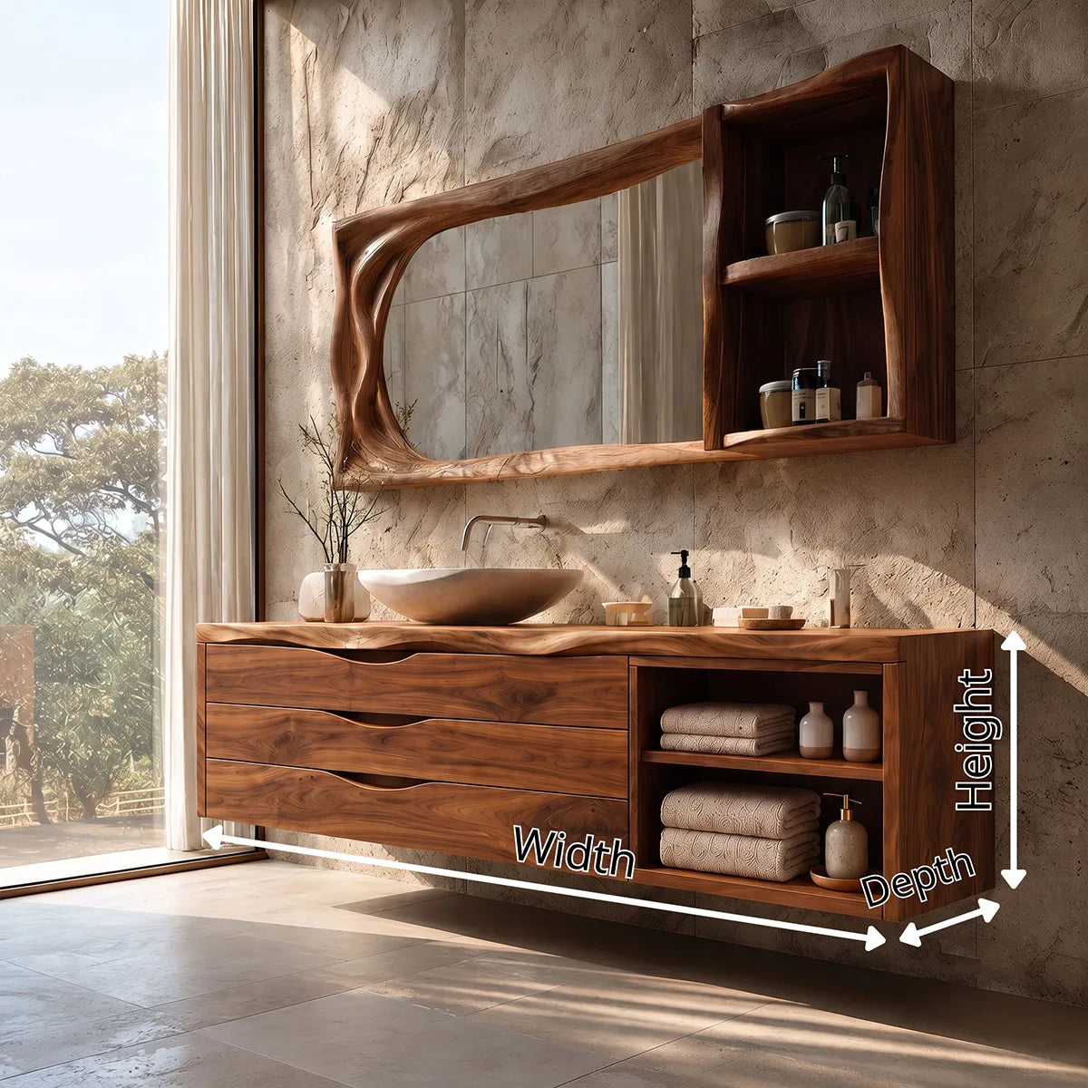 Modern Floating Bathroom Vanity | 3-Drawer Wall Mounted Vanity with Open Storage TH003-5BPE5QT