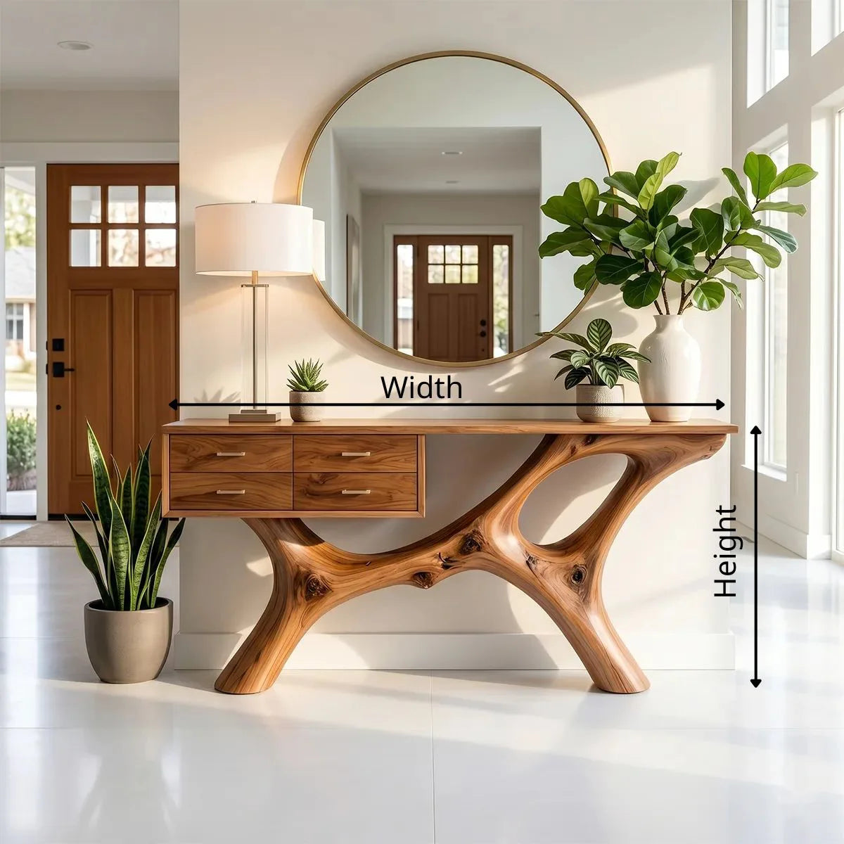 Luxury Wood Console Table with Drawers Curved Base Hallway Table