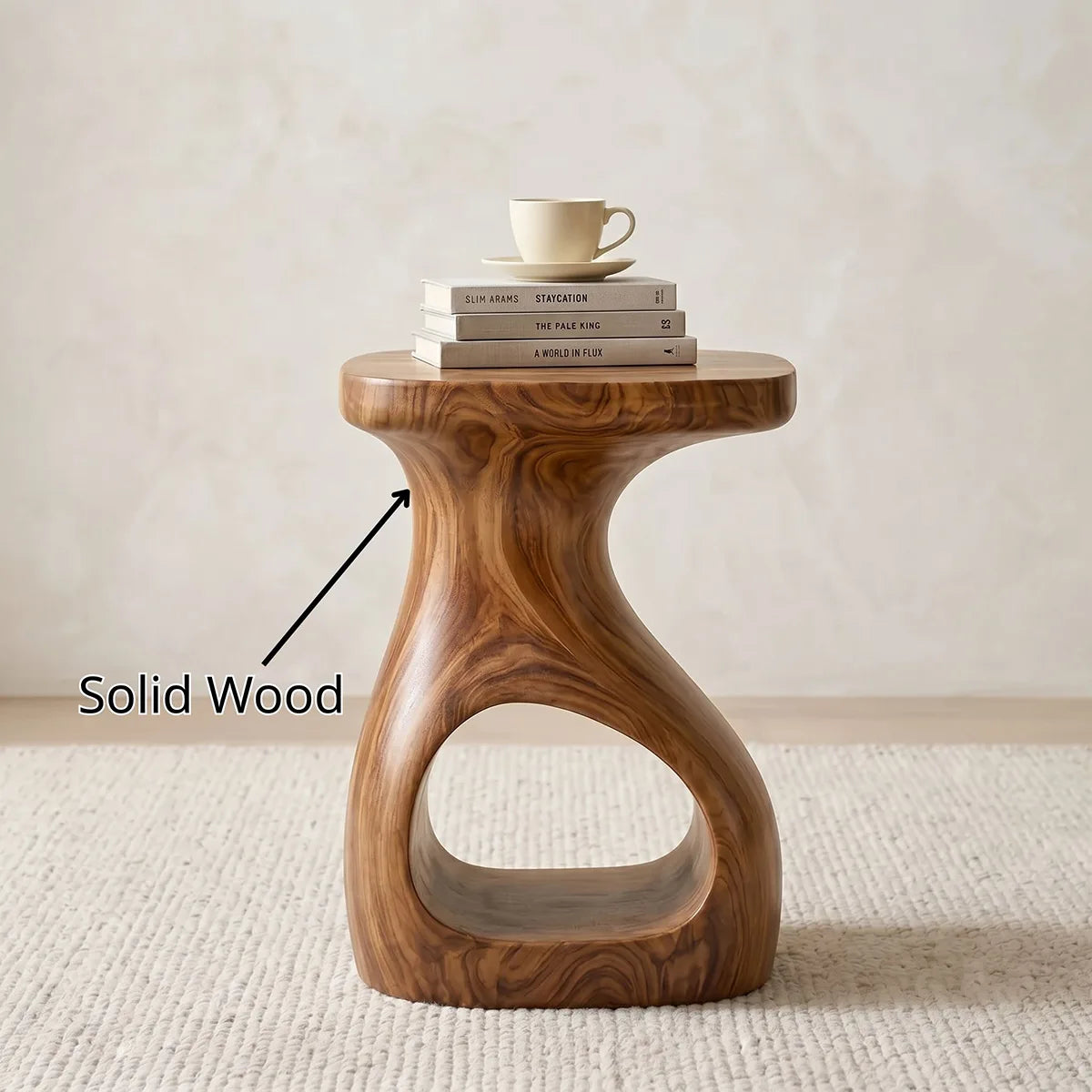 Solid Wood Side Table with Open Shelf | Sculptural End Table TH003-2155