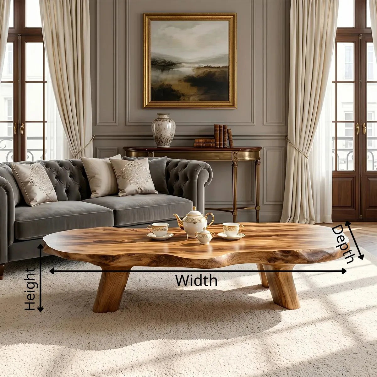 Organic Solid Wood Coffee Table – Handcrafted Rustic Modern Design TH003-6475