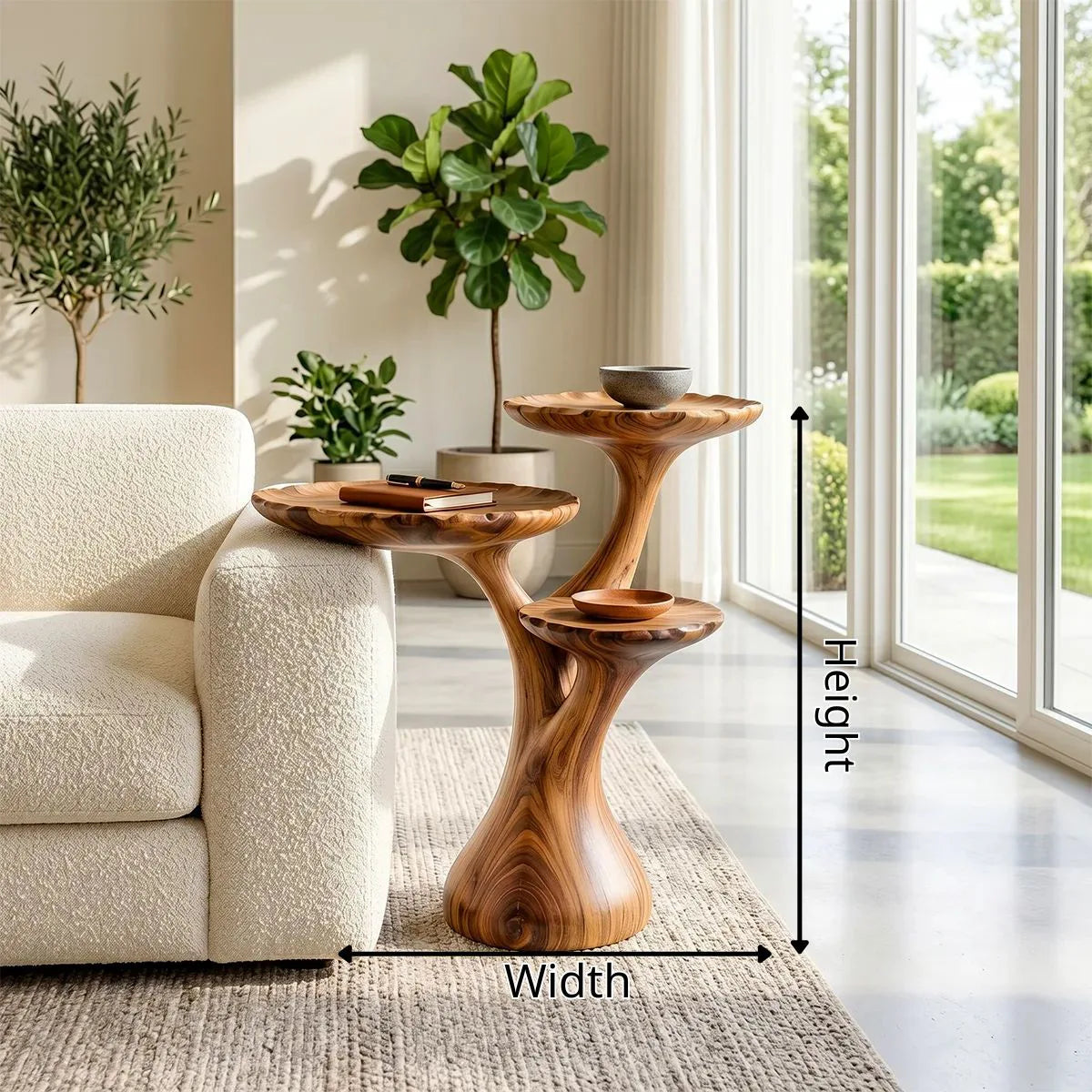 Three-Tier Solid Wood Side Table | Organic Sculptural Design TH003-9894