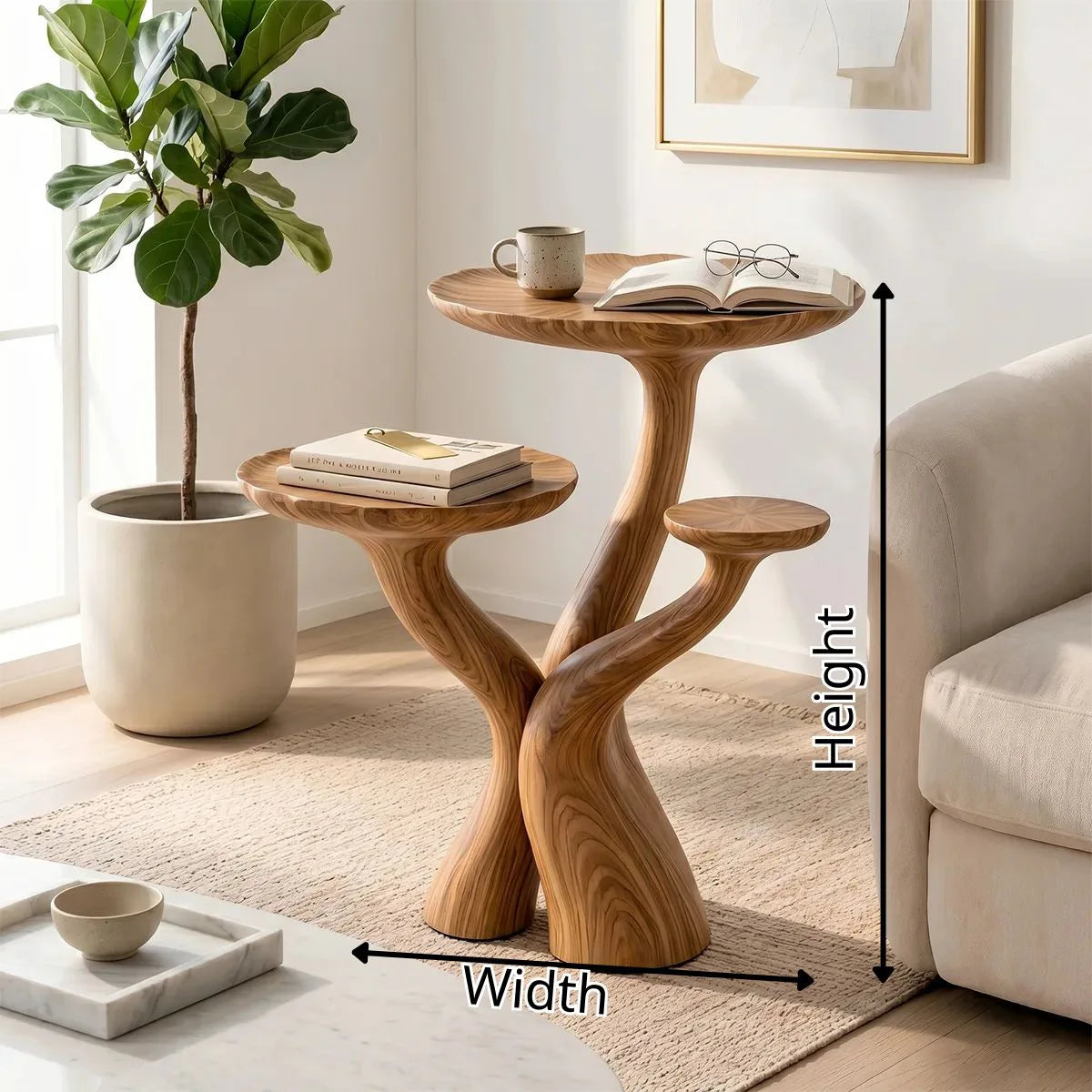 Three-Tier Solid Wood Side Table | Sculptural Branch Design TH003-6418