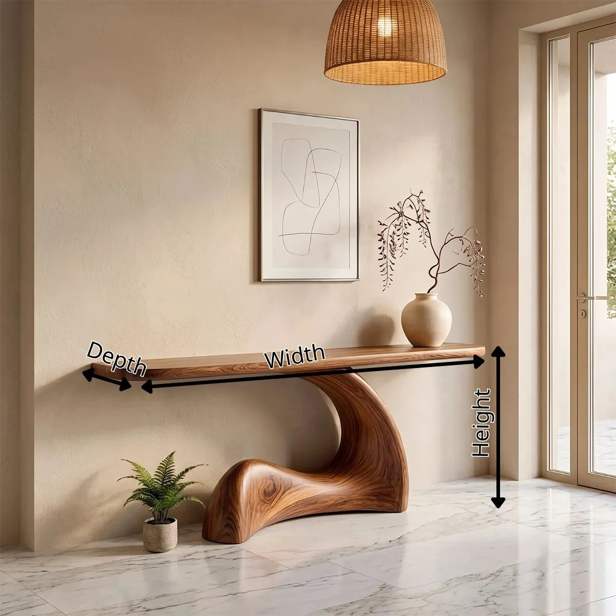Modern Organic Console Table | Sculptural Entryway Accent Table with Curved Base TH003-9400