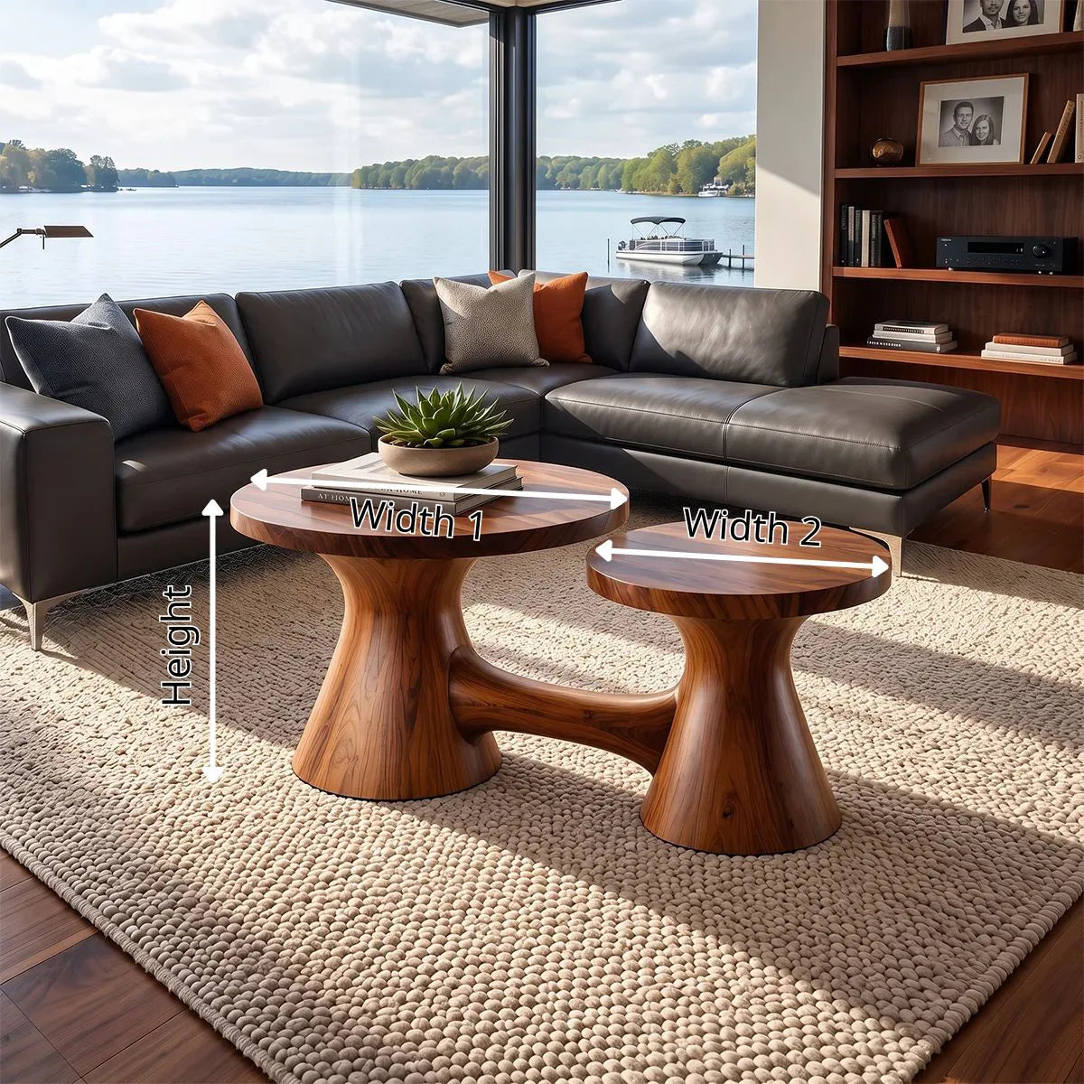 Two-Tier Round Coffee Table with Dual Pedestal Base | Sculptural Modern Living Room Table TH003-5PHH3EC