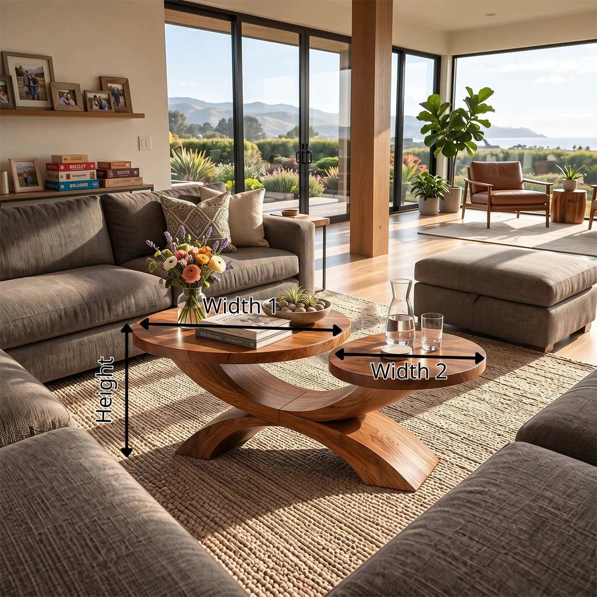 Two-Tier Round Coffee Table with Sculptural Crossed Base | Modern Living Room Center Table TH003-1RTB8PD