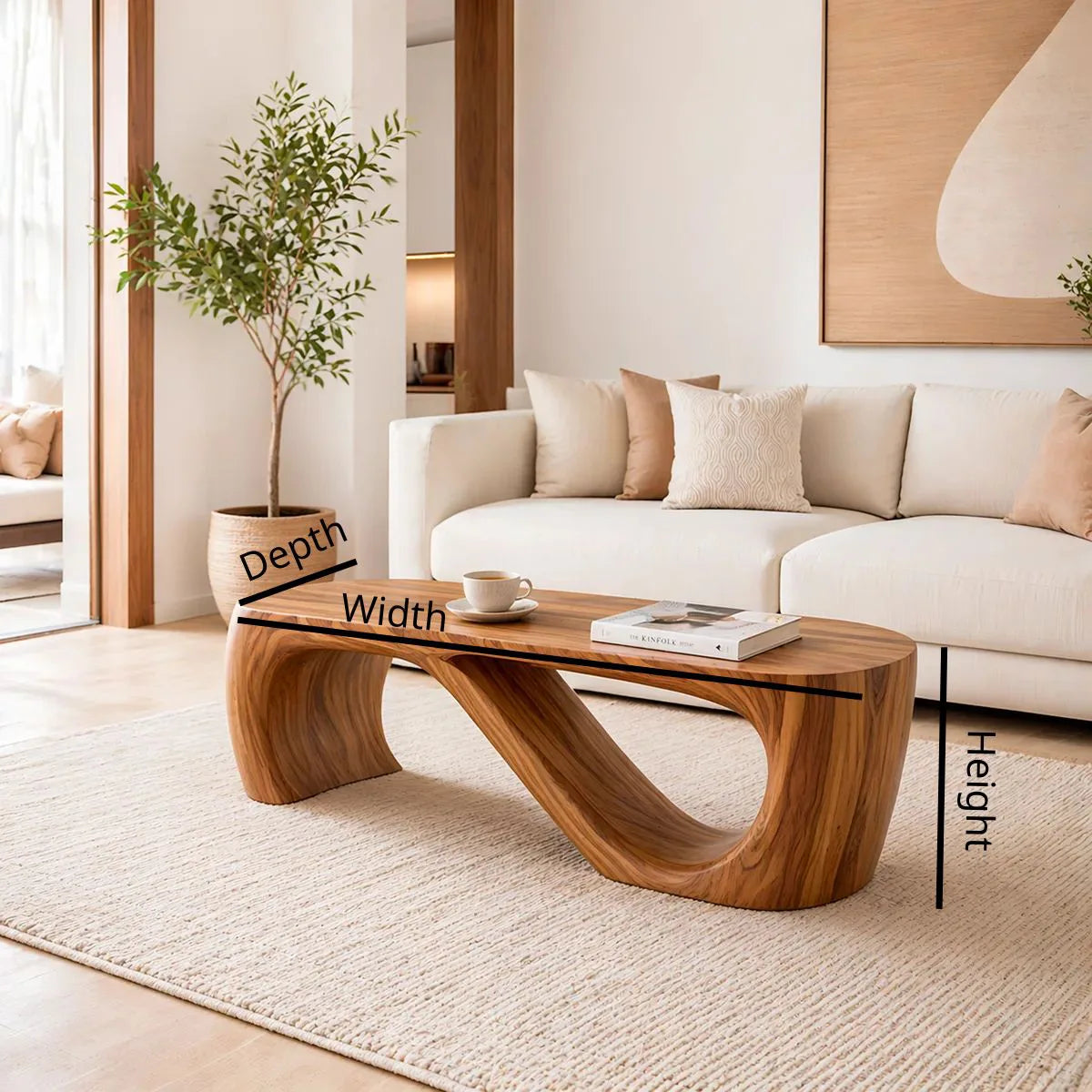 Modern Solid Wood Asymmetrical Sculptural Coffee Table
