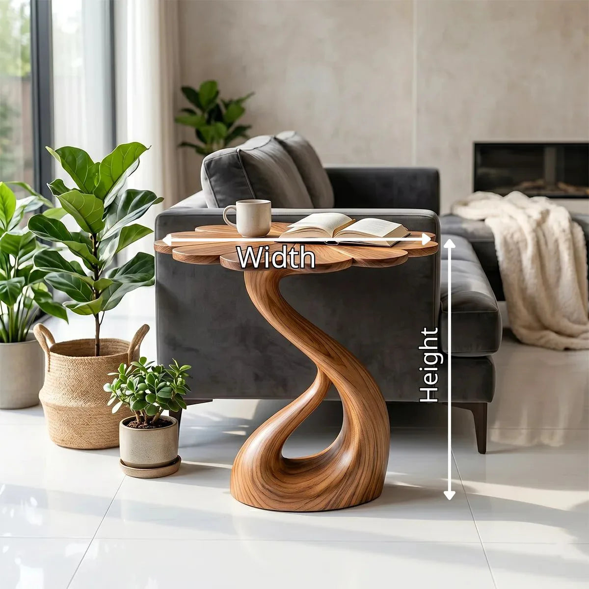Petal Top Solid Wood Side Table | Sculptural End Table TH003-1714