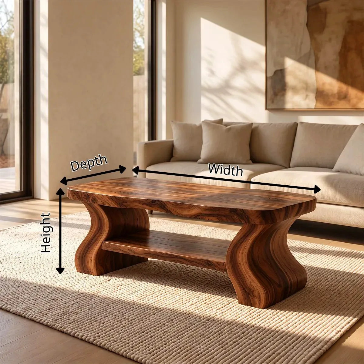 Sculptural Coffee Table with Open Lower Shelf and Curved Legs | Modern Living Room Table TH003-8YWG9UB