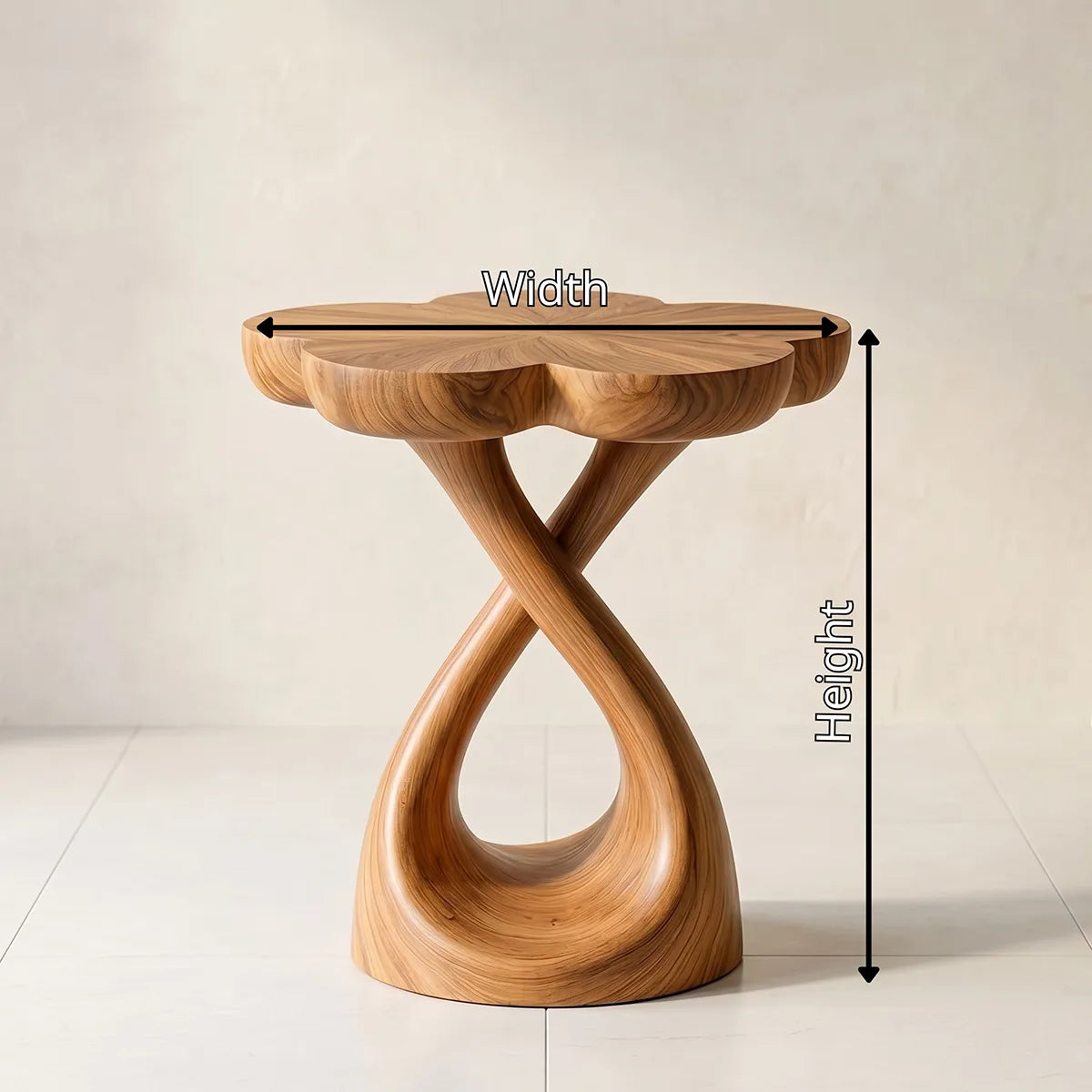 Petal Top Solid Wood Side Table | Sculptural End Table TH003-8683